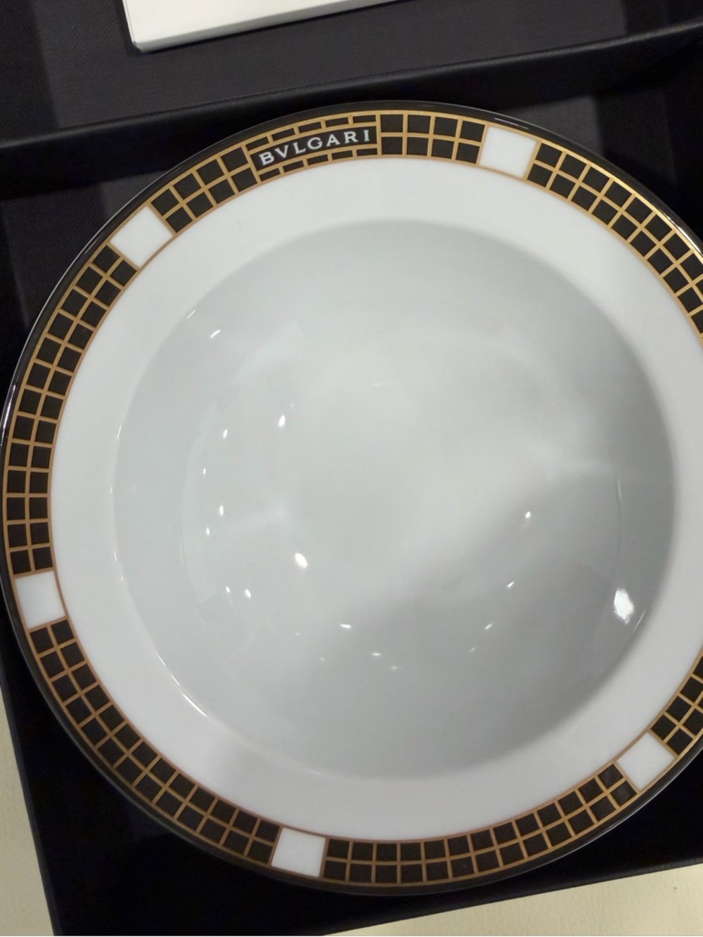 Bvlgari | White Porcelain Fruit Bowl with Black and Gold Rim